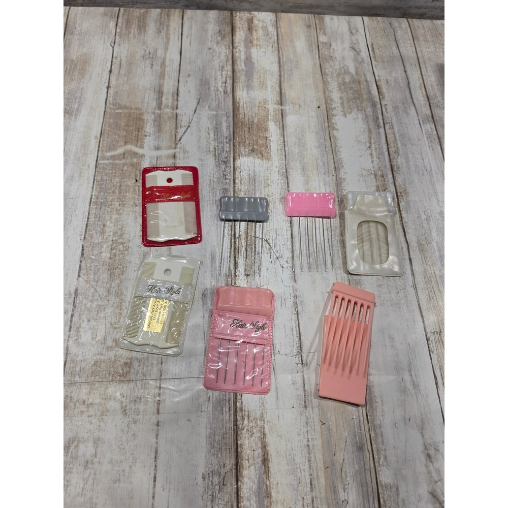 Vintage Hair Styla Pocket Combs and Metal Hair Picks Lot Pink Red Retro Styling